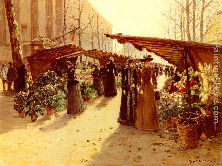 Theodor von Hoermann Marche Aux Fleurs A La Madeleine Avec Plantes Potageres